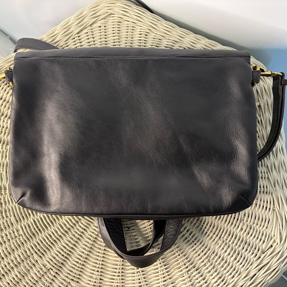 Fossil Black Leather Memoir Anthology Fold Over Tote Crossbody Bag - Picture 3 of 13